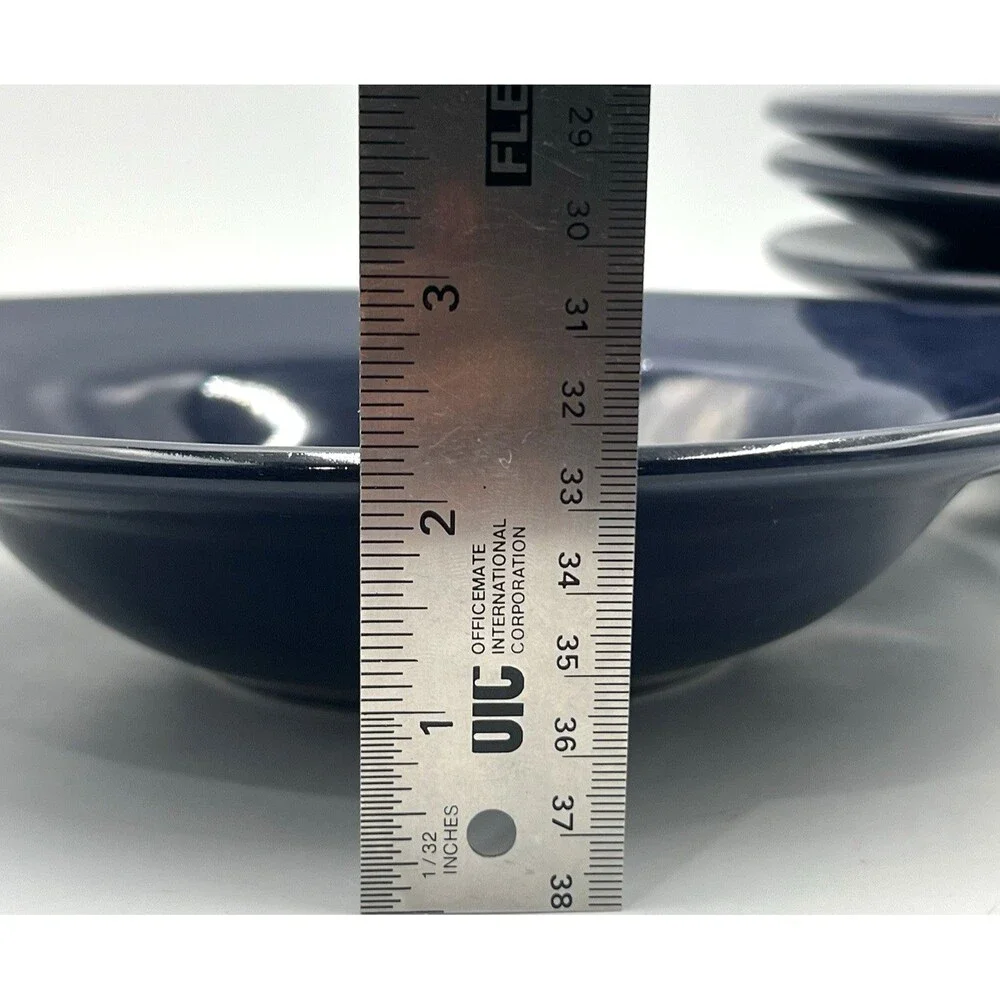 4 Large Rim Soup Pasta Bowls Pottery Barn Sausalito Sapphire Blue 10